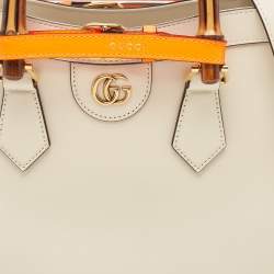 Pre Owned Gucci Off White Leather Small Bamboo Diana Tote