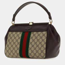 Gucci Brown Gg Supreme Fabric And Leather Handbag