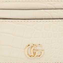 Pre Owned Gucci Cream Alligator GG Marmont Card Holder