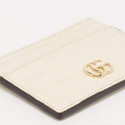 Pre Owned Gucci Cream Alligator GG Marmont Card Holder