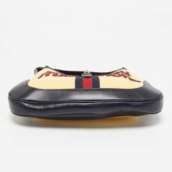 Pre Owned Gucci Yellow/Blue Gg Crystals Canvas and Leather Chateau Marmont Jackie Hobo