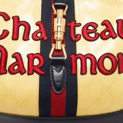 Pre Owned Gucci Yellow/Blue Gg Crystals Canvas and Leather Chateau Marmont Jackie Hobo