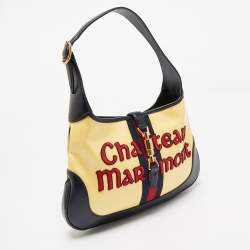 Pre Owned Gucci Yellow/Blue Gg Crystals Canvas and Leather Chateau Marmont Jackie Hobo