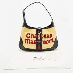 Pre Owned Gucci Yellow/Blue Gg Crystals Canvas and Leather Chateau Marmont Jackie Hobo