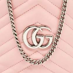 Pre Owned Gucci Pink Matelasse Leather Mini GG Marmont Bucket Bag