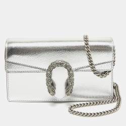 مملوكة مسبقًا Gucci Silver Leather Super Mini Dionysus Shoulder Bag