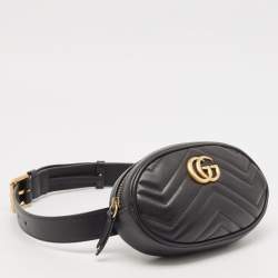 Gucci Black Matelassé Leather Mini GG Marmont Belt Bag