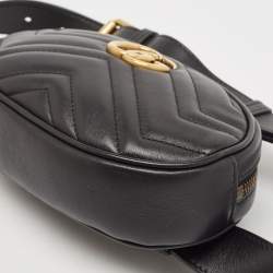 Gucci Black Matelassé Leather Mini GG Marmont Belt Bag