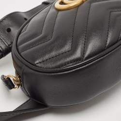 Gucci Black Matelassé Leather Mini GG Marmont Belt Bag