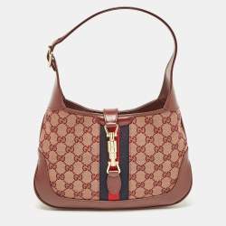 Gucci Burgundy GG Canvas and Leather Small Jackie 1961 Hobo