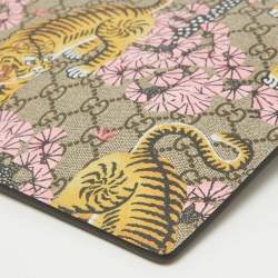 Gucci Beige GG Supreme Coated Canvas and Leather Bengal Tiger Zip Pouch