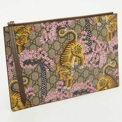 Gucci Beige GG Supreme Coated Canvas and Leather Bengal Tiger Zip Pouch