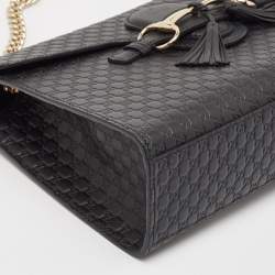 Pre Owned Gucci Black Microguccissima Leather Medium Emily Chain Shoulder Bag