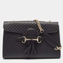 Pre Owned Gucci Black Microguccissima Leather Medium Emily Chain Shoulder Bag