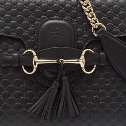 Pre Owned Gucci Black Microguccissima Leather Medium Emily Chain Shoulder Bag