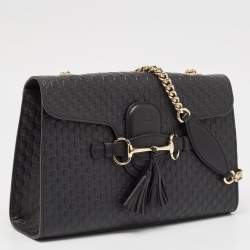 Pre Owned Gucci Black Microguccissima Leather Medium Emily Chain Shoulder Bag