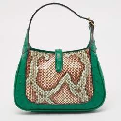 Gucci Green/Multicolor Ostrich and Python Mini Jackie 1961 Hobo