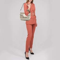 Pre Owned Gucci Beige/Off White GG Supreme Canvas and Leather Small Horsebit 1955 Shoulder Bag