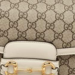 Pre Owned Gucci Beige/Off White GG Supreme Canvas and Leather Small Horsebit 1955 Shoulder Bag