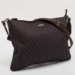 Pre Owned Gucci Dark Brown GG Denim Zip Messenger Bag