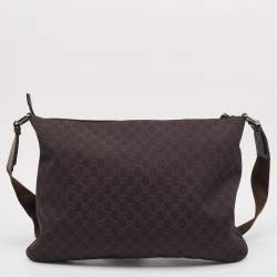 Pre Owned Gucci Dark Brown GG Denim Zip Messenger Bag