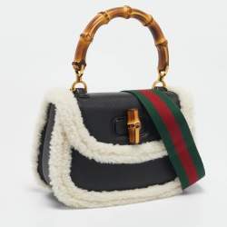 Gucci Black Leather Medium Bamboo 1947 Top Handle Bag