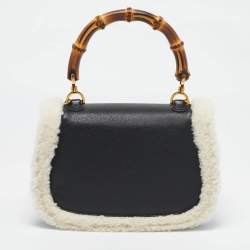 Gucci Black Leather Medium Bamboo 1947 Top Handle Bag