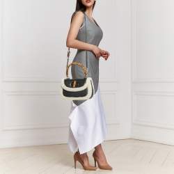 Gucci Black Leather Medium Bamboo 1947 Top Handle Bag