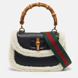 Gucci Black Leather Medium Bamboo 1947 Top Handle Bag