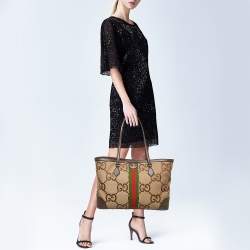 Pre Owned Gucci Beige/Ebony Jumbo GG Canvas Medium Ophidia Tote