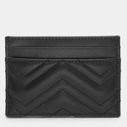 Pre Owned Gucci Black Leather GG Marmont Card Holder