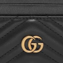 Pre Owned Gucci Black Leather GG Marmont Card Holder