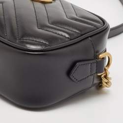 مملوكة مسبقًا Gucci Black Matelasse Leather Mini GG Marmont Shoulder Bag