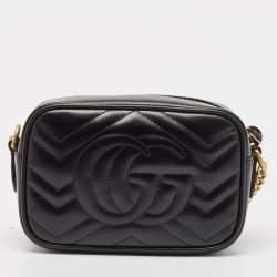 مملوكة مسبقًا Gucci Black Matelasse Leather Mini GG Marmont Shoulder Bag