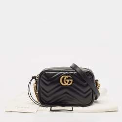 مملوكة مسبقًا Gucci Black Matelasse Leather Mini GG Marmont Shoulder Bag