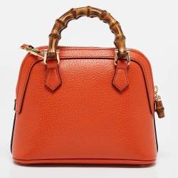 Gucci Orange Leather Mini Bamboo Diana Dome Satchel