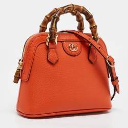 Gucci Orange Leather Mini Bamboo Diana Dome Satchel