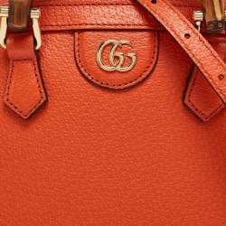 Gucci Orange Leather Mini Bamboo Diana Dome Satchel
