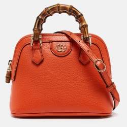 Gucci Orange Leather Mini Bamboo Diana Dome Satchel