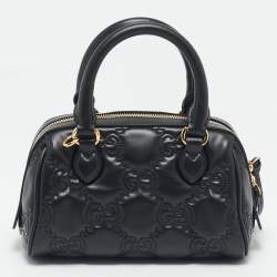 Pre Owned Gucci Black GG Matelassé Leather Mini Bowler Bag