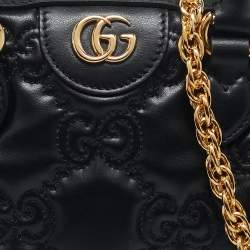Pre Owned Gucci Black GG Matelassé Leather Mini Bowler Bag