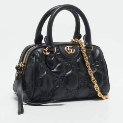 Pre Owned Gucci Black GG Matelassé Leather Mini Bowler Bag