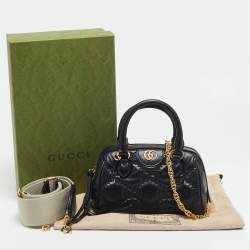 Pre Owned Gucci Black GG Matelassé Leather Mini Bowler Bag