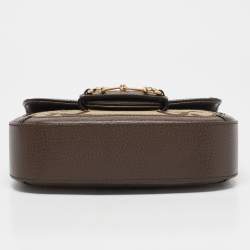 Pre Owned Gucci Brown/Beige Jumbo GG Canvas Mini Horsebit 1955 Shoulder Bag
