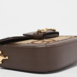 Pre Owned Gucci Brown/Beige Jumbo GG Canvas Mini Horsebit 1955 Shoulder Bag
