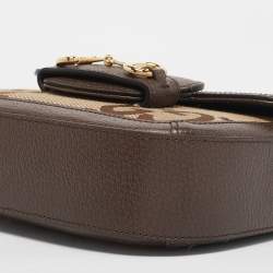 Pre Owned Gucci Brown/Beige Jumbo GG Canvas Mini Horsebit 1955 Shoulder Bag