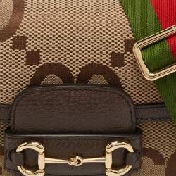 Pre Owned Gucci Brown/Beige Jumbo GG Canvas Mini Horsebit 1955 Shoulder Bag