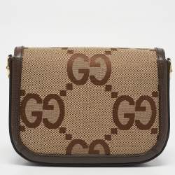 Pre Owned Gucci Brown/Beige Jumbo GG Canvas Mini Horsebit 1955 Shoulder Bag