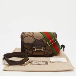 Pre Owned Gucci Brown/Beige Jumbo GG Canvas Mini Horsebit 1955 Shoulder Bag