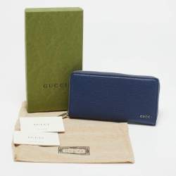 Gucci Navy Blue Leather Zip Continental Wallet